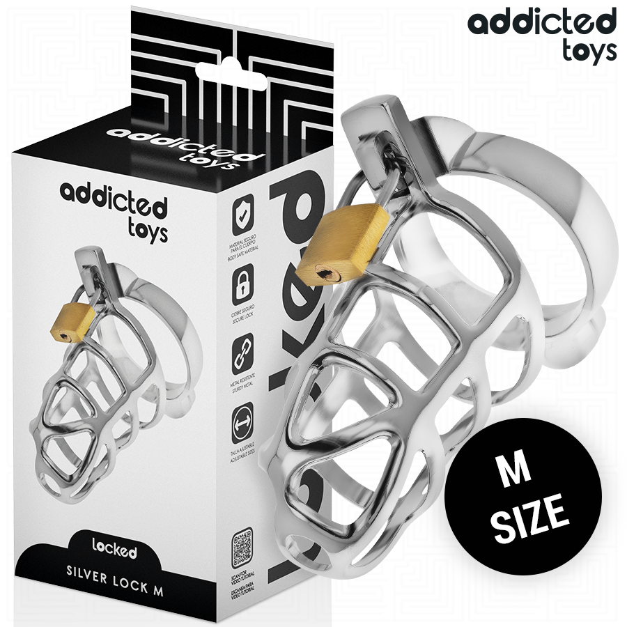 ADDICTED TOYS LOCKED - GABBIA PER PENE CON SERRATURA IN ARGENTO TAGLIA M - ADDICTED TOYS LOCKED | Lingerie Harness Boutique