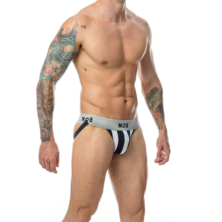 MOB - JOCK BIANCO A RIGHE CLASSICHE TAGLIA L - MOB | Lingerie Harness Boutique