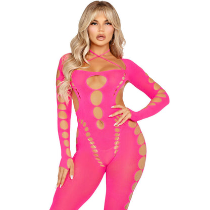 LEG AVENUE - BODYSTOCKING ROSA SCHIENA APERTA TAGLIA UNICA - LEG AVENUE BODYSTOCKINGS | Lingerie Harness Boutique