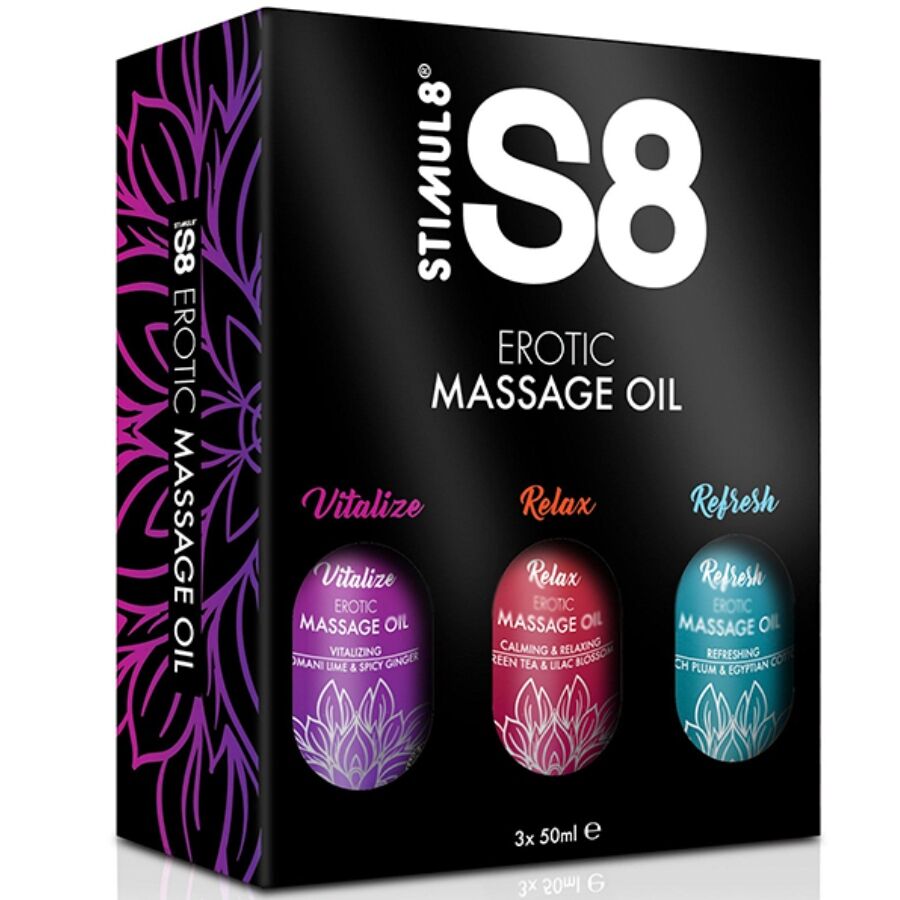 STIMUL8 - S8 OLIO PER MASSAGGIO CONFEZIONE 3 X 50 ML - STIMUL8 | Lingerie Harness Boutique