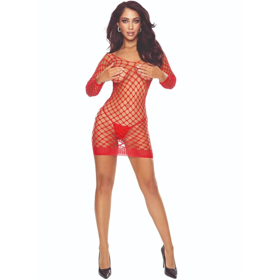 PASSION - BS108 BODYSTOCKING GRID RED - PASSION WOMAN BODYSTOCKINGS | Lingerie Harness Boutique