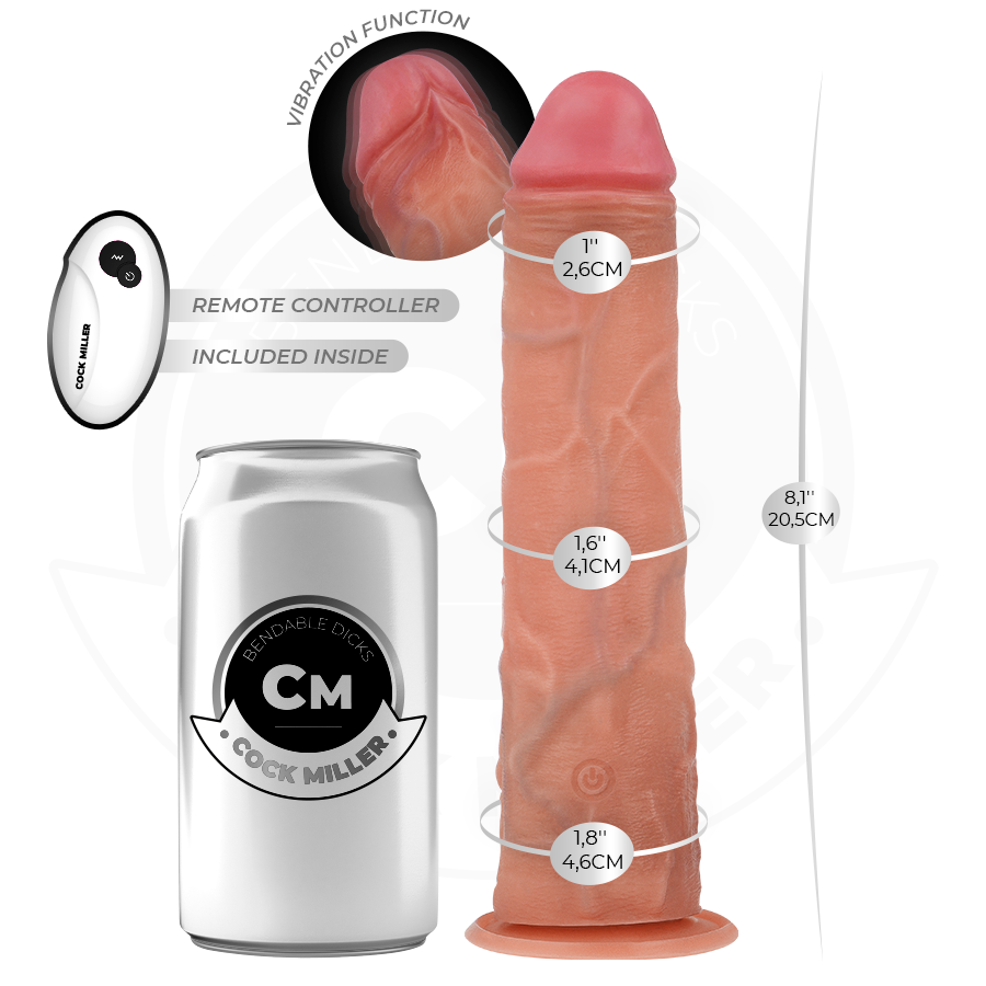 COCK MILLER - DILDO REALISTICO CON VENTOSA E TELECOMANDO VIBRAZIONE 20,5 CM - COCK MILLER | Lingerie Harness Boutique
