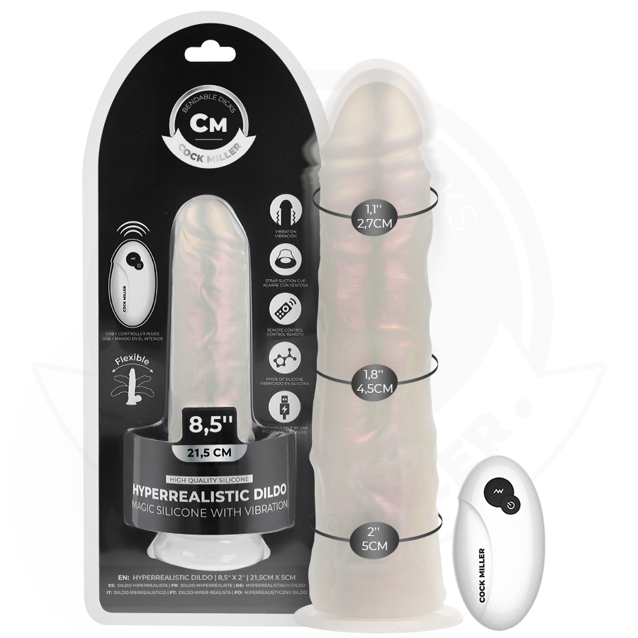COCK MILLER - DILDO CON VENTOSA, LUCI E VIBRAZIONE CON TELECOMANDO BIANCO 21,5 CM - COCK MILLER | Lingerie Harness Boutique