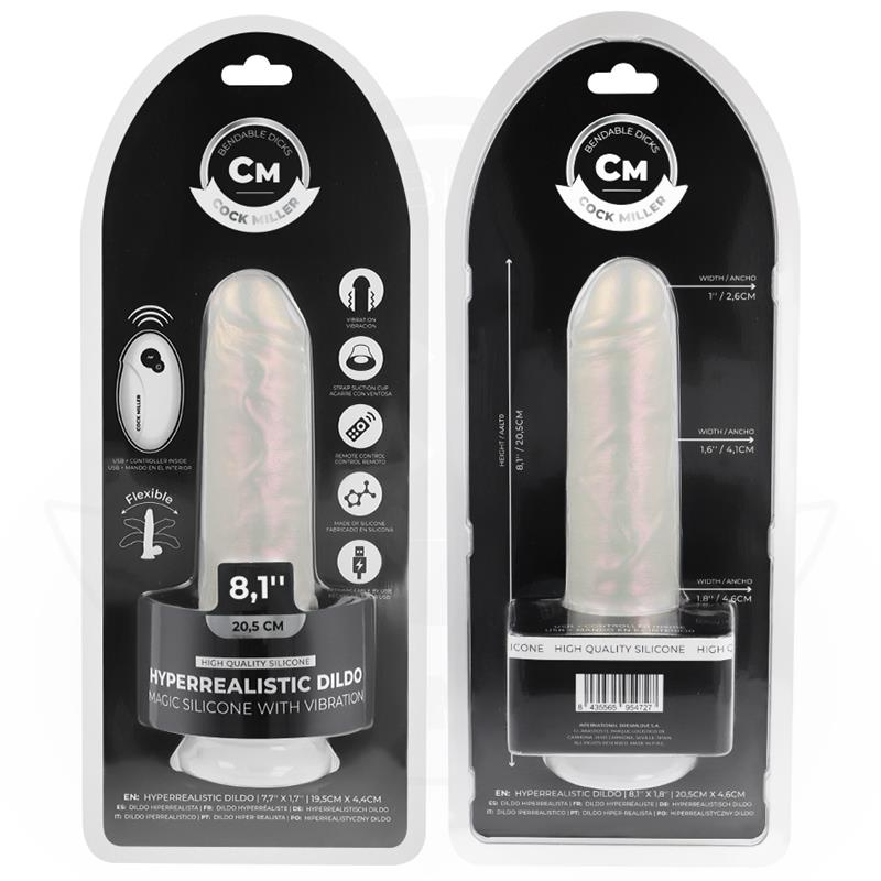 COCK MILLER - DILDO CON VENTOSA, LUCI E VIBRAZIONE CON TELECOMANDO BIANCO 20,5 CM - COCK MILLER | Lingerie Harness Boutique