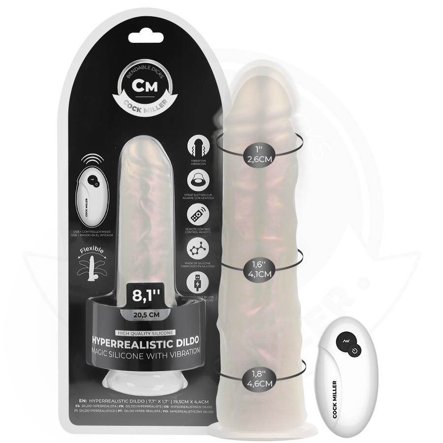 COCK MILLER - DILDO CON VENTOSA, LUCI E VIBRAZIONE CON TELECOMANDO BIANCO 20,5 CM - COCK MILLER | Lingerie Harness Boutique