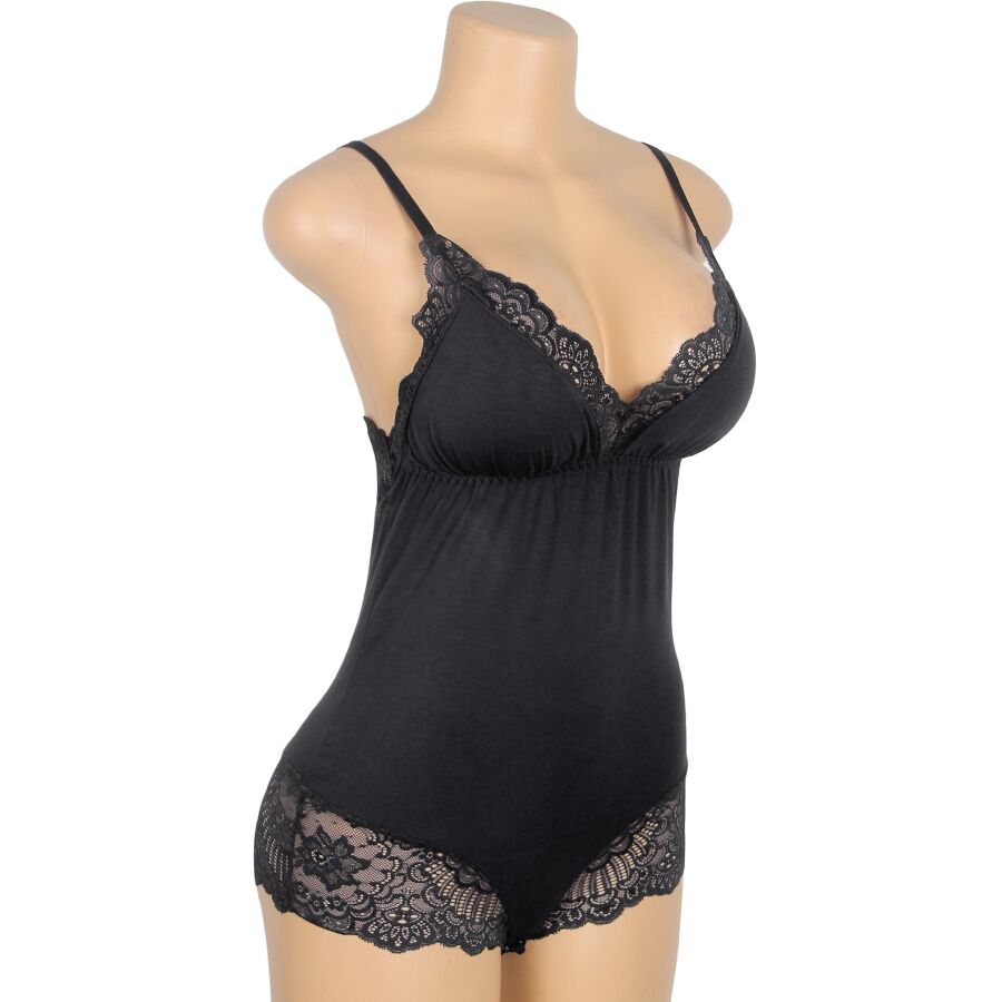 SUBBLIME - ORSACCHIOTTO CON DETTAGLI IN PIZZO FLOREALE NERO L/XL - SUBBLIME TEDDIES | Lingerie Harness Boutique