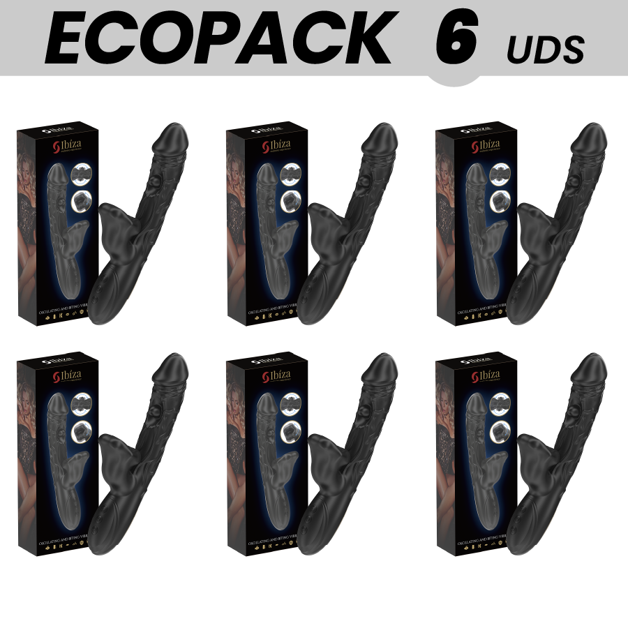 ECOPACKS 6 UNITÀ - VIBRATORE IBIZA E STIMOLATORE CLITORIDEO CON EFFETTO MORSO E ROTAZIONE - IBIZA TECHNOLOGY | Lingerie Harness Boutique