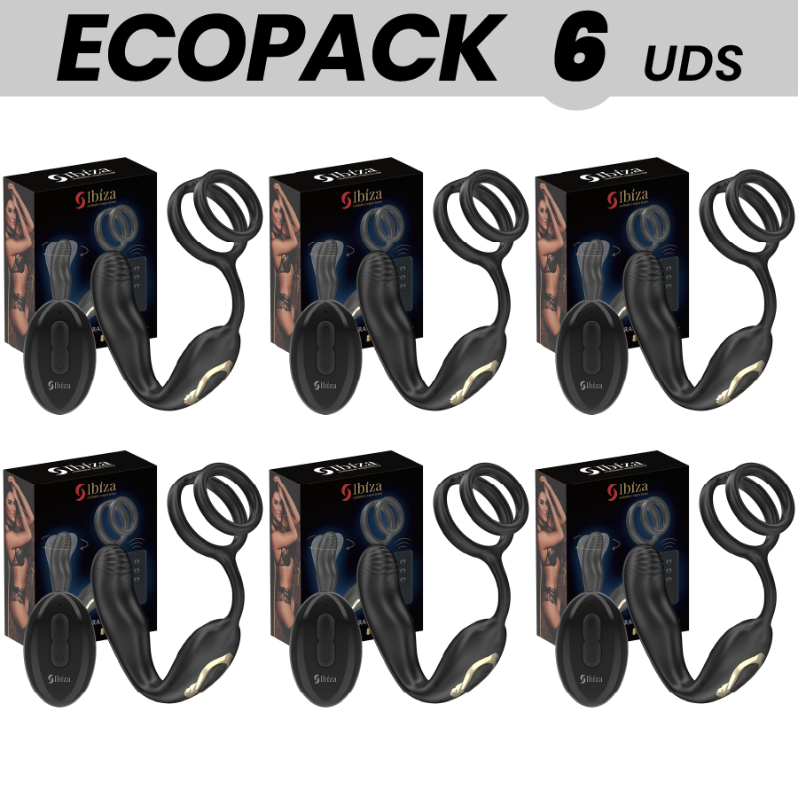 ECOPACKS 6 UNITÀ - IBIZA WIGGLE TAPPO ANALE ROTANTE TELECOMANDATO CON VIBRAZIONE PERINEALE E ANELLI PER L'ESTENSIONE DEL PENE - IBIZA TECHNOLOGY | Lingerie Harness Boutique