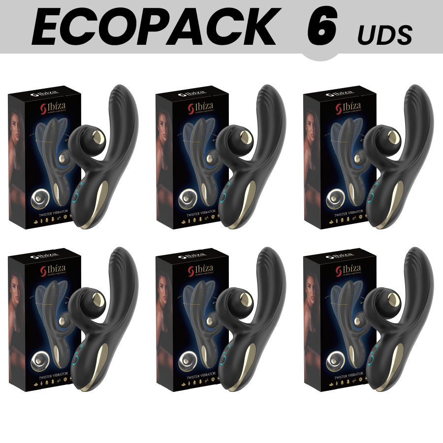 ECOPACKS 6 UNITÀ - VIBRATORE IBIZA TWISTER CON STIMOLATORE CURVA E VIBRO-ROTAZIONE - IBIZA TECHNOLOGY | Lingerie Harness Boutique