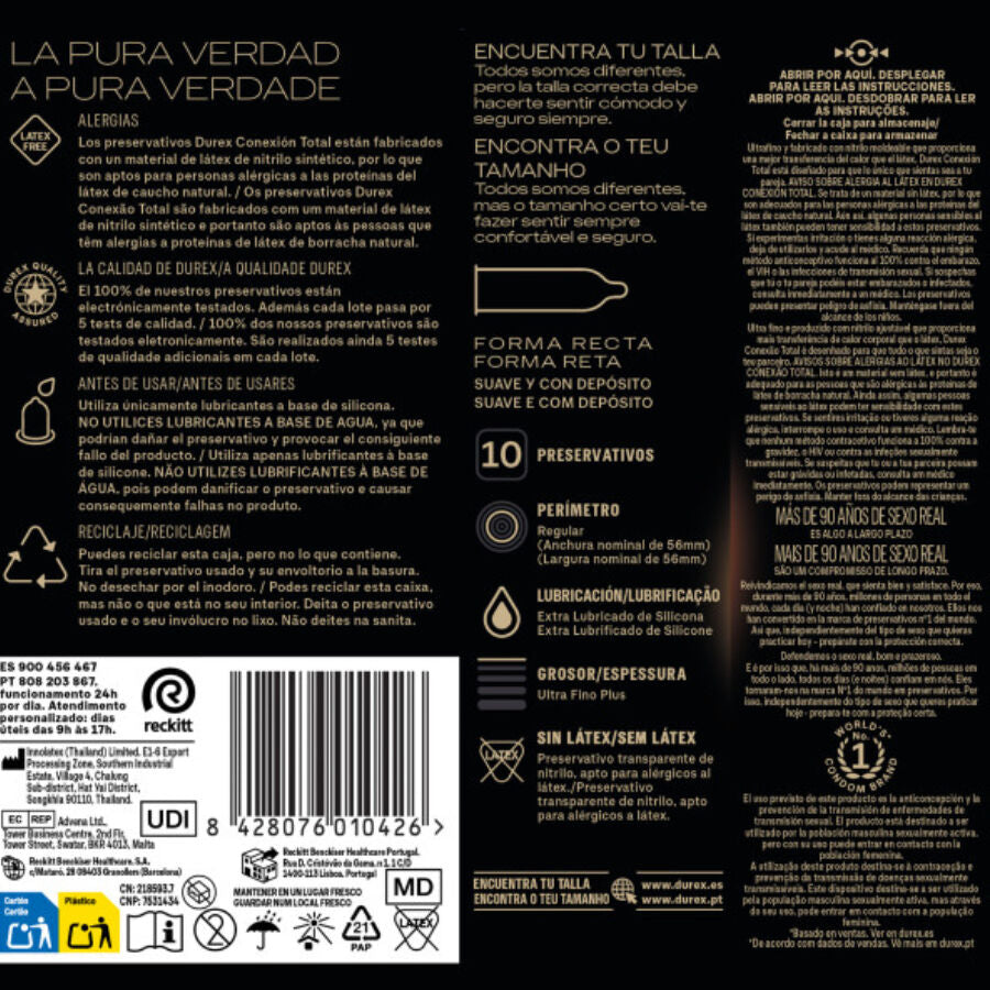 DUREX - TOTAL CONNECTION XL ULTRA FINE PLUS SENZA LATTICE 10 UNITÀ - DUREX CONDOMS | Lingerie Harness Boutique