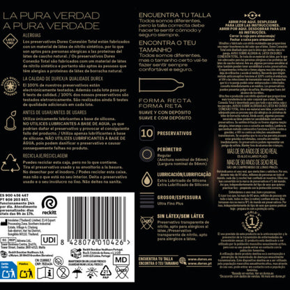 DUREX - TOTAL CONNECTION XL ULTRA FINE PLUS SENZA LATTICE 10 UNITÀ - DUREX CONDOMS | Lingerie Harness Boutique