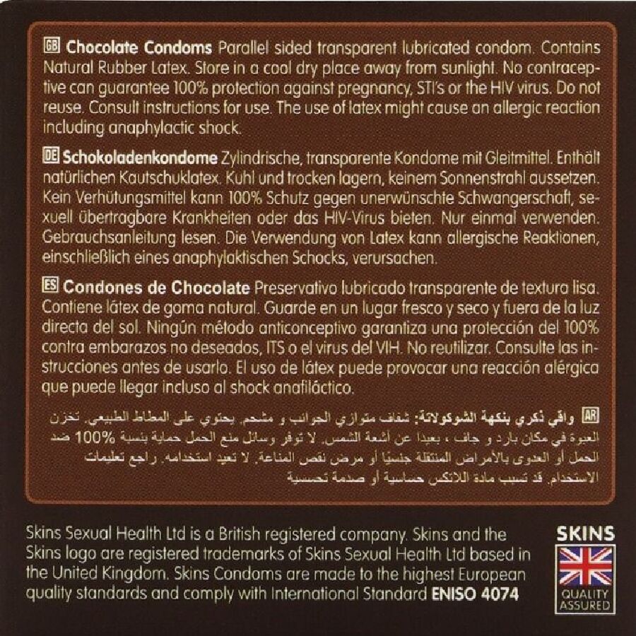 SKINS - PRESERVATIVI PREMIUM AL CIOCCOLATO CONFEZIONE DA 4 - SKINS | Lingerie Harness Boutique