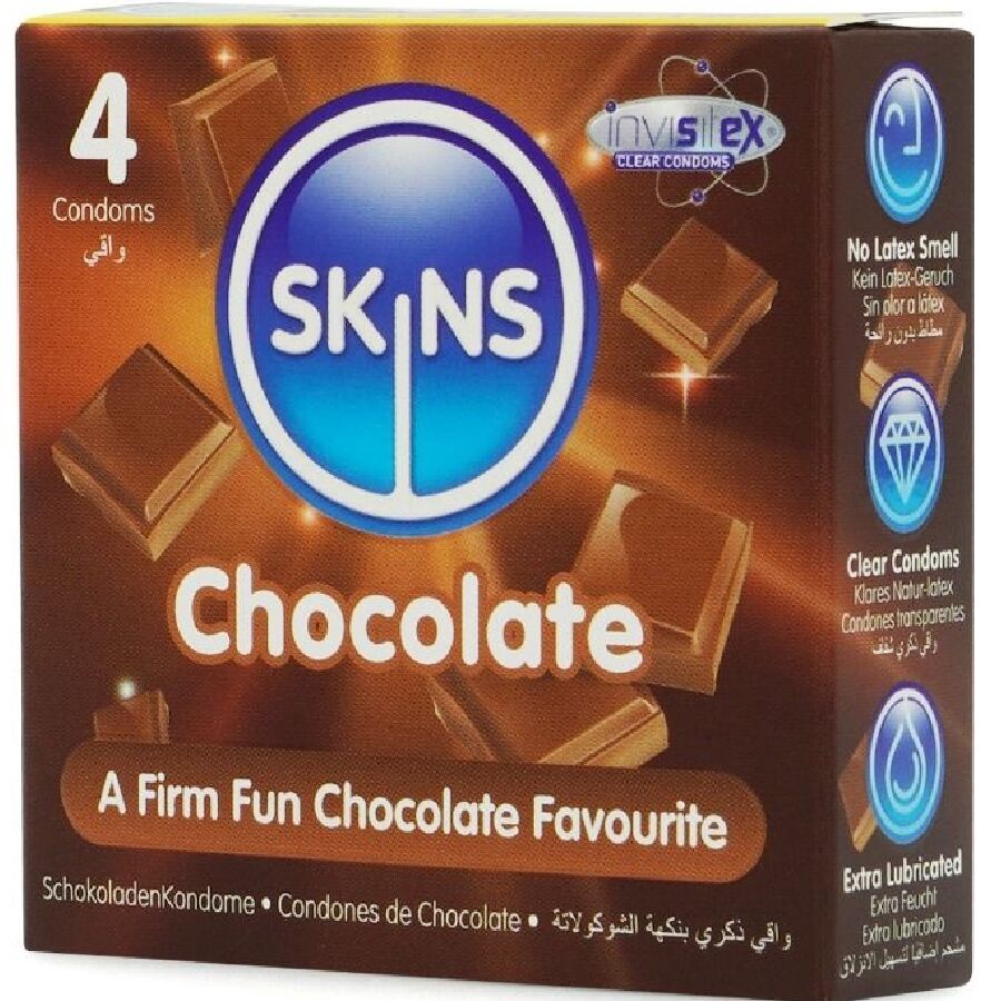 SKINS - PRESERVATIVI PREMIUM AL CIOCCOLATO CONFEZIONE DA 4 - SKINS | Lingerie Harness Boutique