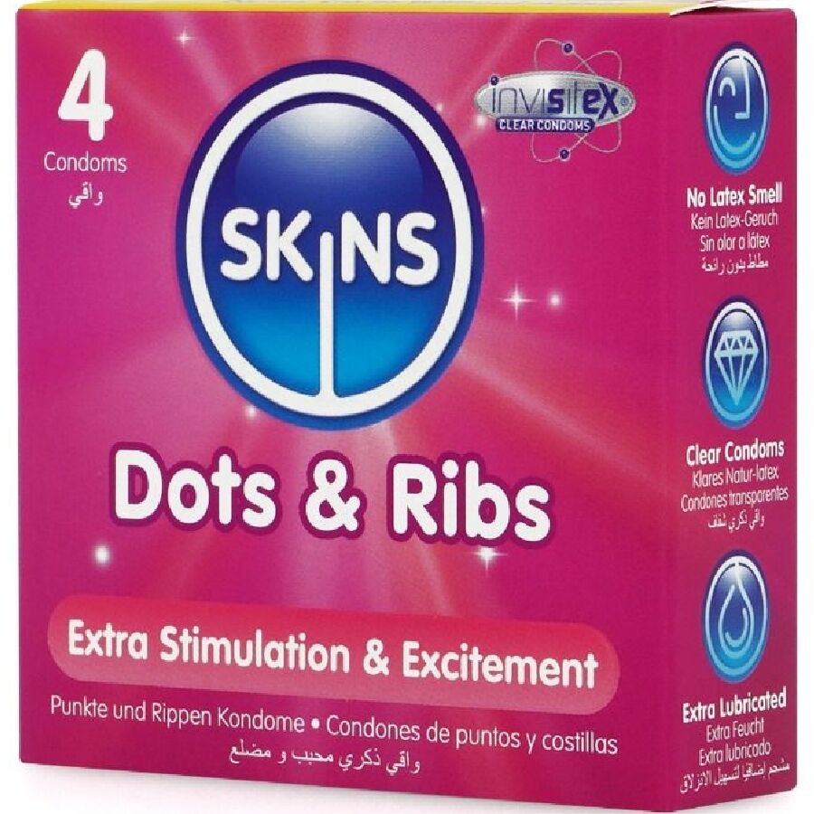 SKINS - DOTS & RIBS PREMIUM CONDOMS CONFEZIONE DA 4 - SKINS | Lingerie Harness Boutique