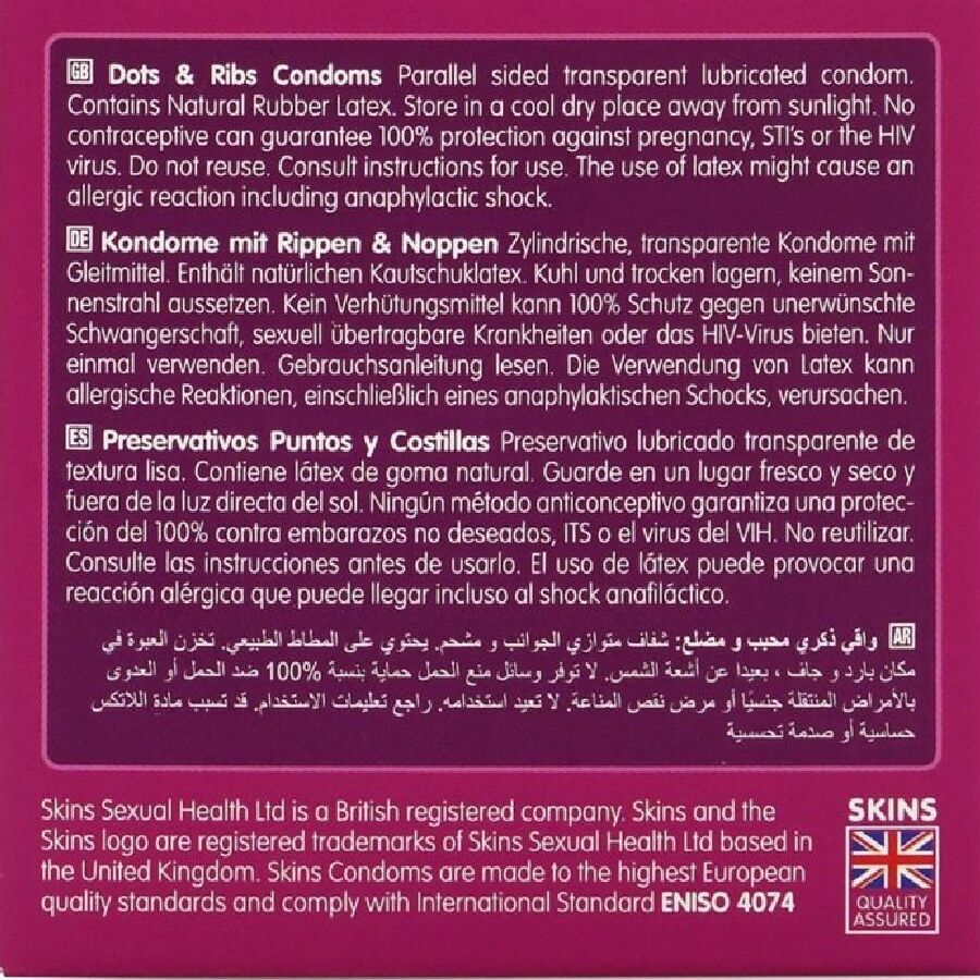 SKINS - DOTS & RIBS PREMIUM CONDOMS CONFEZIONE DA 4 - SKINS | Lingerie Harness Boutique