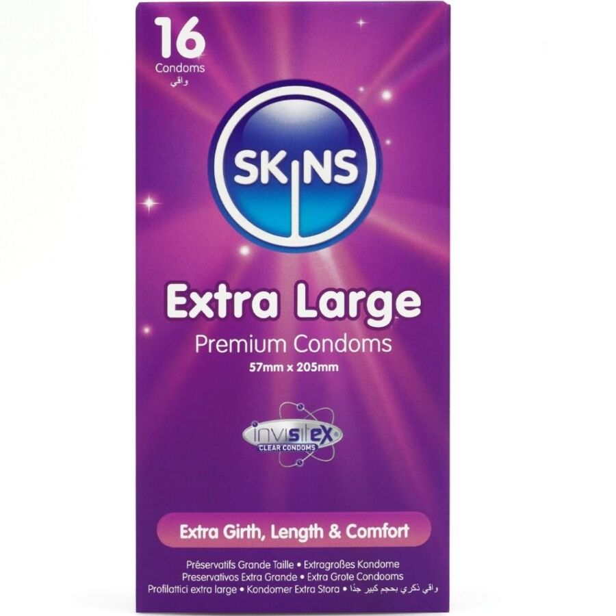 SKINS - PRESERVATIVI EXTRA LARGE PREMIUM CONFEZIONE DA 16 - SKINS | Lingerie Harness Boutique