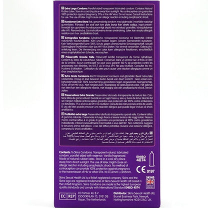SKINS - PRESERVATIVI EXTRA LARGE PREMIUM CONFEZIONE DA 16 - SKINS | Lingerie Harness Boutique