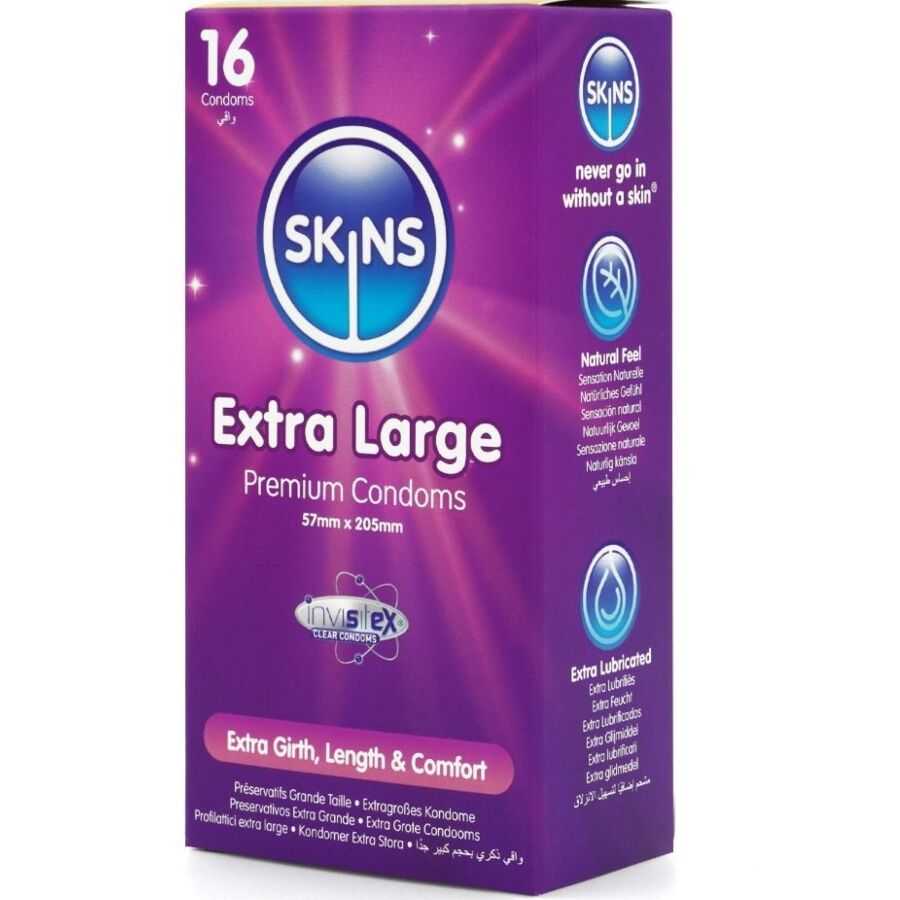 SKINS - PRESERVATIVI EXTRA LARGE PREMIUM CONFEZIONE DA 16 - SKINS | Lingerie Harness Boutique