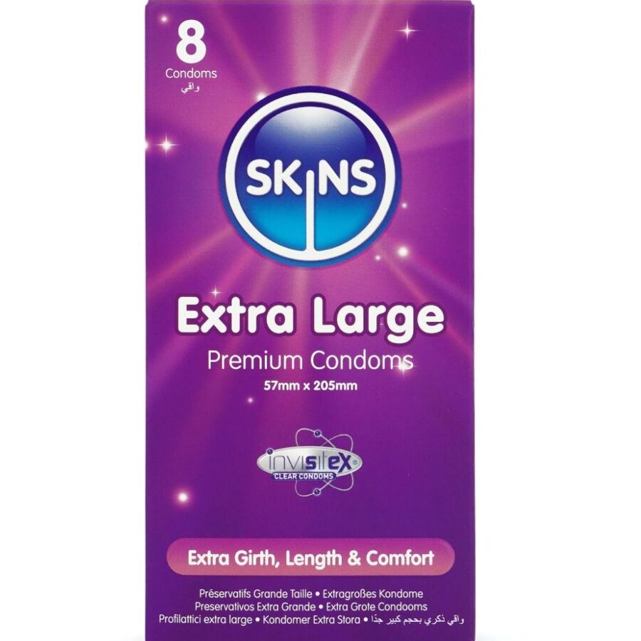 SKINS - PRESERVATIVI EXTRA LARGE PREMIUM CONFEZIONE DA 8 - SKINS | Lingerie Harness Boutique
