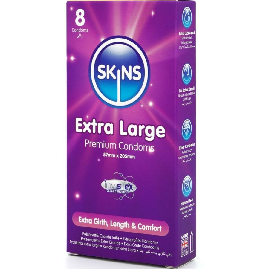 SKINS - PRESERVATIVI EXTRA LARGE PREMIUM CONFEZIONE DA 8 - SKINS | Lingerie Harness Boutique