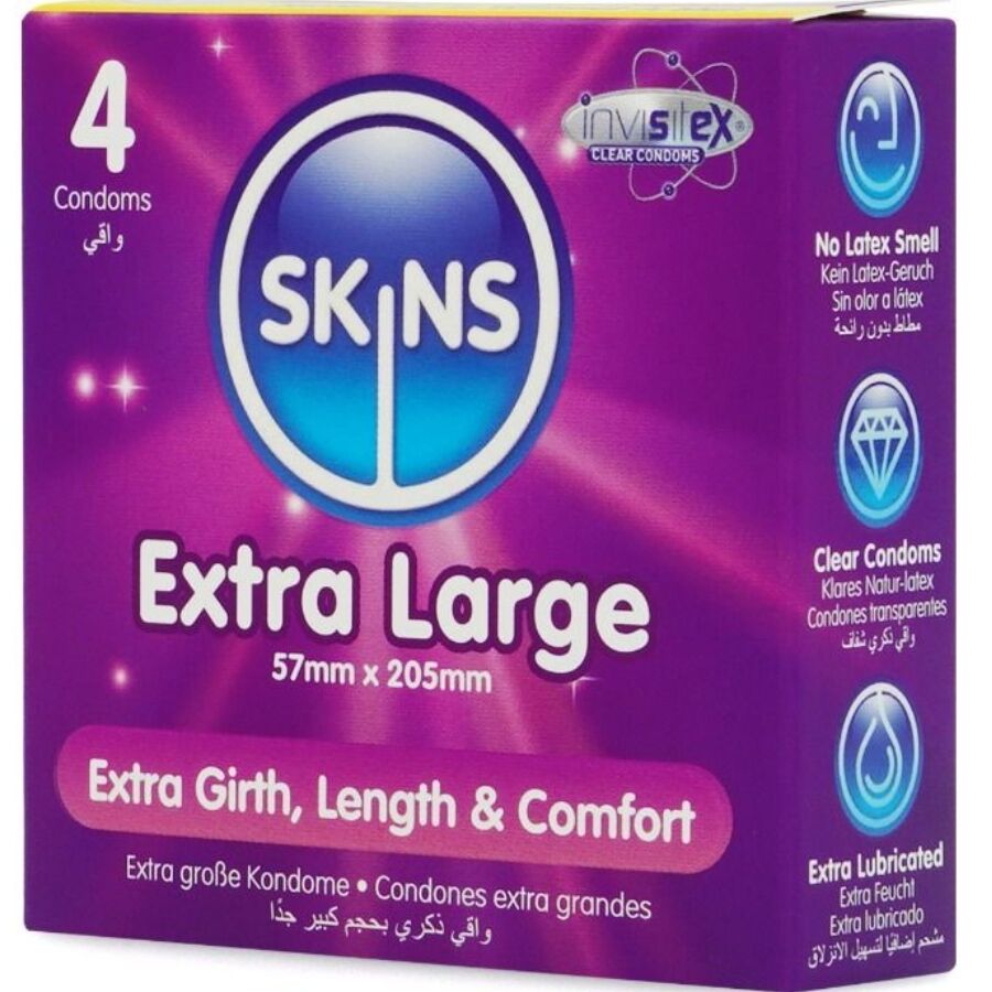 SKINS - PRESERVATIVI EXTRA LARGE PREMIUM CONFEZIONE DA 4 - SKINS | Lingerie Harness Boutique