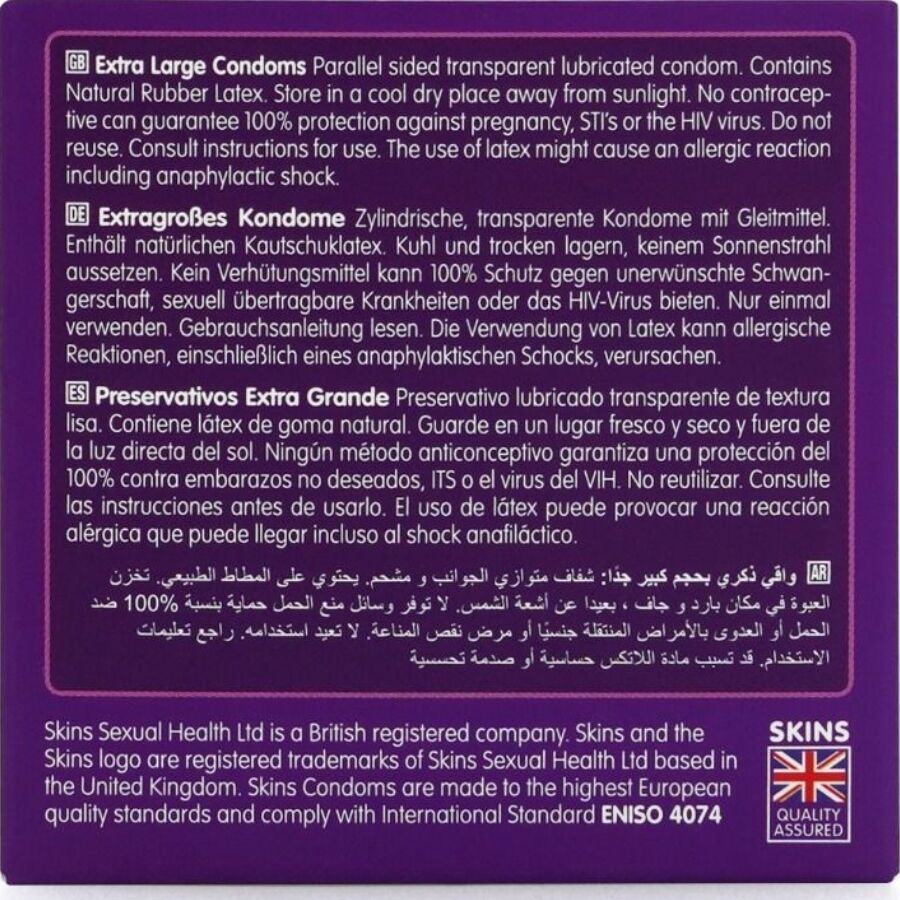 SKINS - PRESERVATIVI EXTRA LARGE PREMIUM CONFEZIONE DA 4 - SKINS | Lingerie Harness Boutique