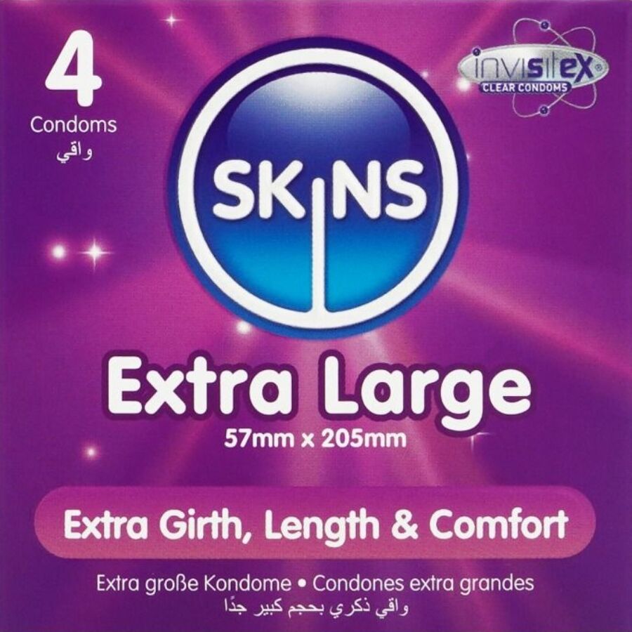 SKINS - PRESERVATIVI EXTRA LARGE PREMIUM CONFEZIONE DA 4 - SKINS | Lingerie Harness Boutique