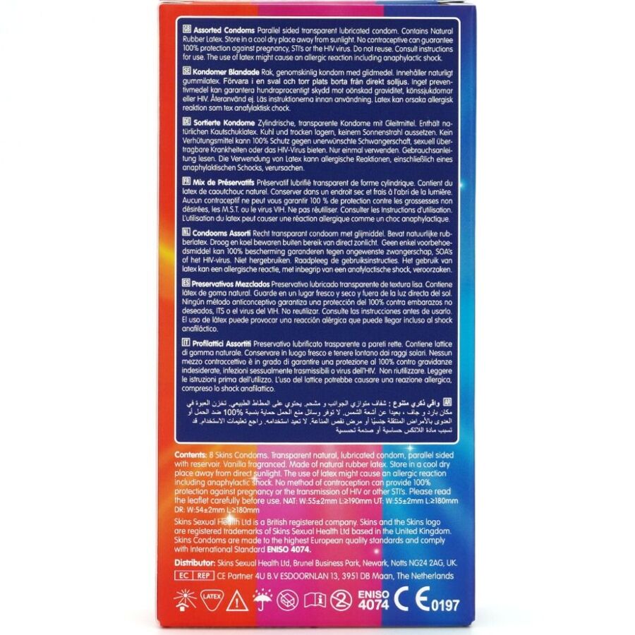 SKINS - CONFEZIONE ASSORTITA DI 8 PRESERVATIVI PREMIUM - SKINS | Lingerie Harness Boutique