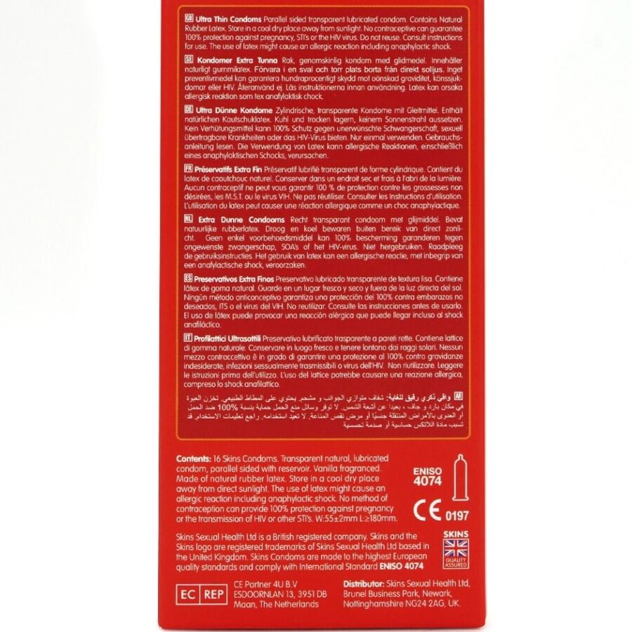 SKINS - PRESERVATIVI ULTRA SOTTILI PREMIUM CONFEZIONE DA 16 - SKINS | Lingerie Harness Boutique