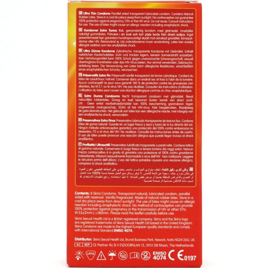 SKINS - PRESERVATIVI ULTRA SOTTILI PREMIUM CONFEZIONE DA 8 - SKINS | Lingerie Harness Boutique