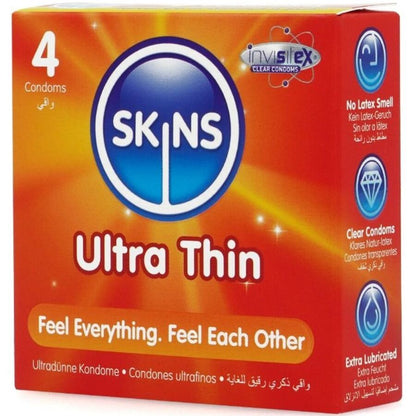 SKINS - PRESERVATIVI ULTRA SOTTILI PREMIUM CONFEZIONE DA 4 - SKINS | Lingerie Harness Boutique