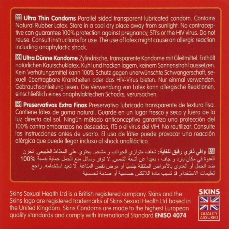 SKINS - PRESERVATIVI ULTRA SOTTILI PREMIUM CONFEZIONE DA 4 - SKINS | Lingerie Harness Boutique