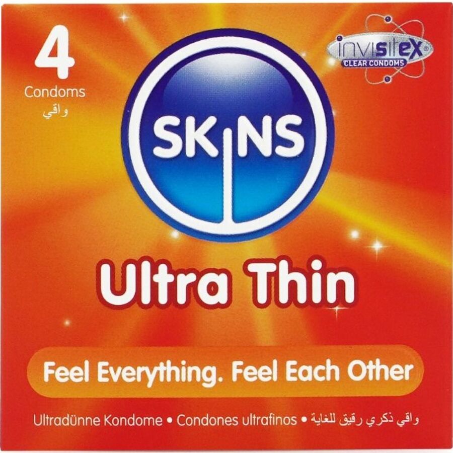 SKINS - PRESERVATIVI ULTRA SOTTILI PREMIUM CONFEZIONE DA 4 - SKINS | Lingerie Harness Boutique