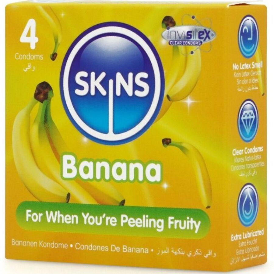 SKINS - PRESERVATIVI BANANA PREMIUM CONFEZIONE DA 4 - SKINS | Lingerie Harness Boutique