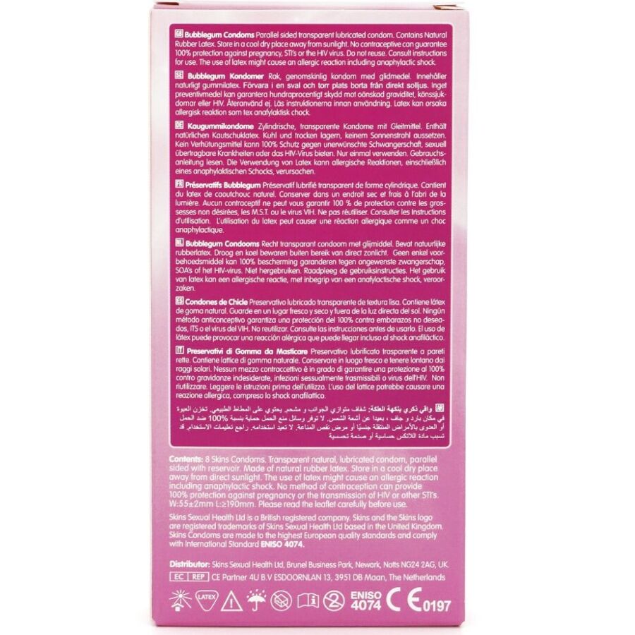 SKINS - BUBBLEGUM PREMIUM CONDOM CONFEZIONE DA 8 - SKINS | Lingerie Harness Boutique