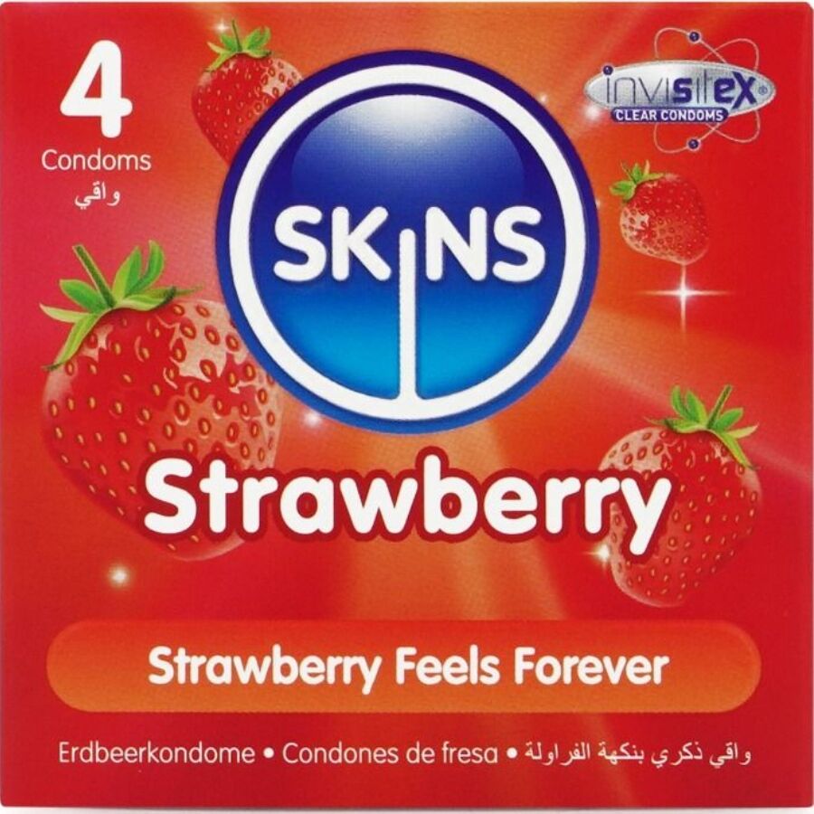 SKINS - PRESERVATIVI PREMIUM ALLA FRAGOLA CONFEZIONE DA 4 - SKINS | Lingerie Harness Boutique