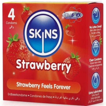 SKINS - PRESERVATIVI PREMIUM ALLA FRAGOLA CONFEZIONE DA 4 - SKINS | Lingerie Harness Boutique