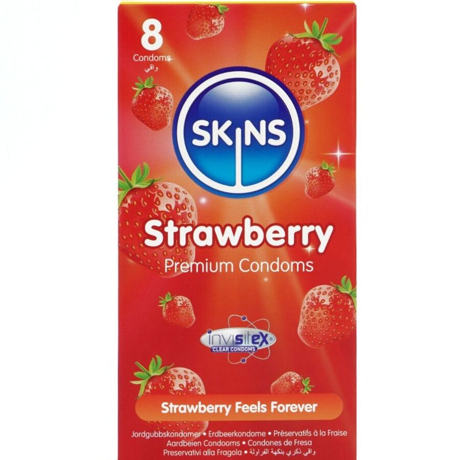 SKINS - PRESERVATIVI PREMIUM ALLA FRAGOLA CONFEZIONE DA 8 - SKINS | Lingerie Harness Boutique