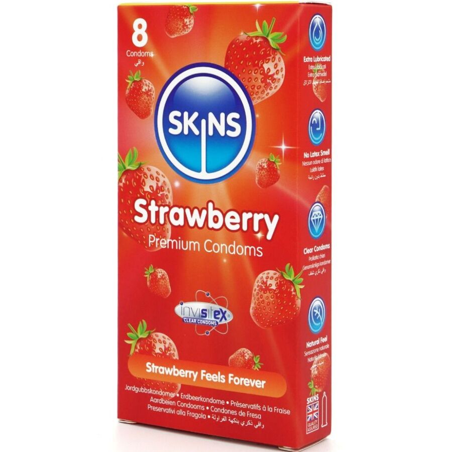 SKINS - PRESERVATIVI PREMIUM ALLA FRAGOLA CONFEZIONE DA 8 - SKINS | Lingerie Harness Boutique