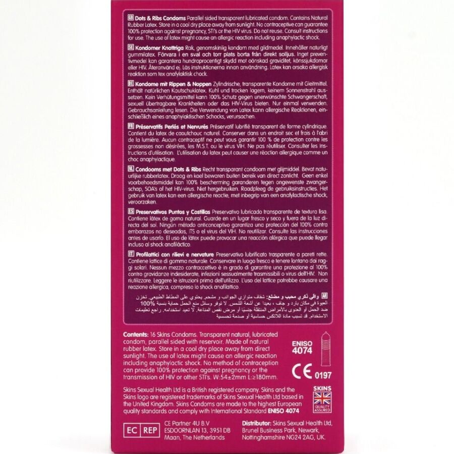 SKINS - DOTS & RIBS PREMIUM CONDOMS CONFEZIONE DA 16 - SKINS | Lingerie Harness Boutique