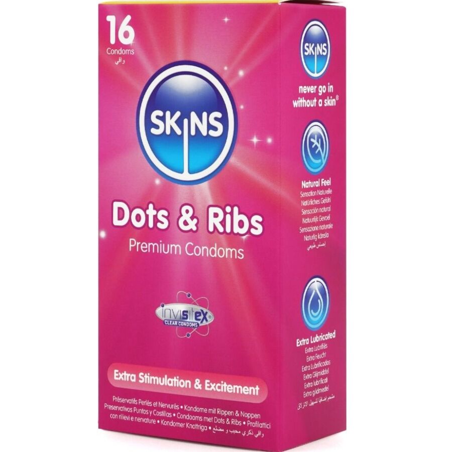 SKINS - DOTS & RIBS PREMIUM CONDOMS CONFEZIONE DA 16 - SKINS | Lingerie Harness Boutique
