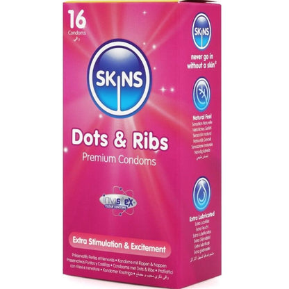 SKINS - DOTS & RIBS PREMIUM CONDOMS CONFEZIONE DA 16 - SKINS | Lingerie Harness Boutique