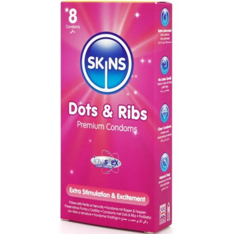 SKINS - DOTS & RIBS PREMIUM CONDOMS CONFEZIONE DA 8 - SKINS | Lingerie Harness Boutique