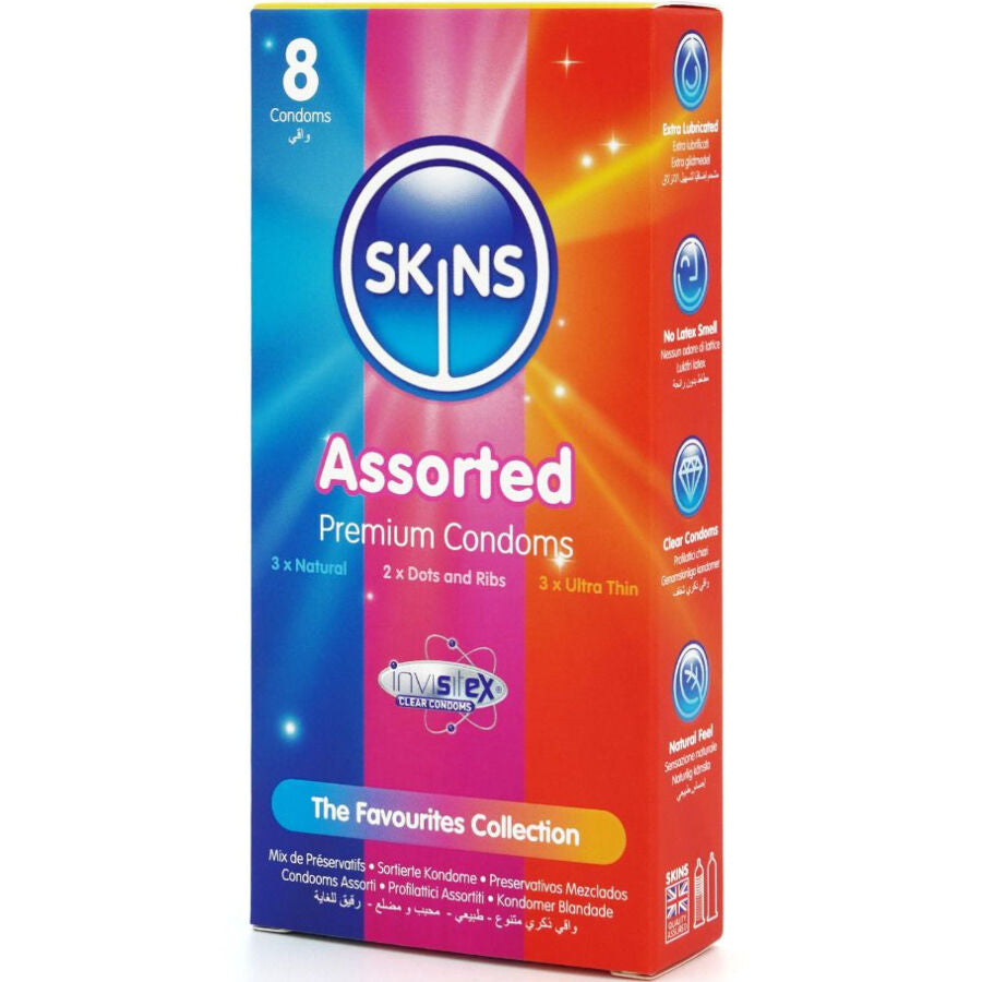SKINS - CONFEZIONE ASSORTITA DI 8 PRESERVATIVI PREMIUM - SKINS | Lingerie Harness Boutique