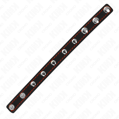 KINK - ANELLO PER PENE IN PELLE CON CHIUSURA A PRESSIONE FODERA ROSSA 21 X 1,5 CM - KINK RING POWER | Lingerie Harness Boutique