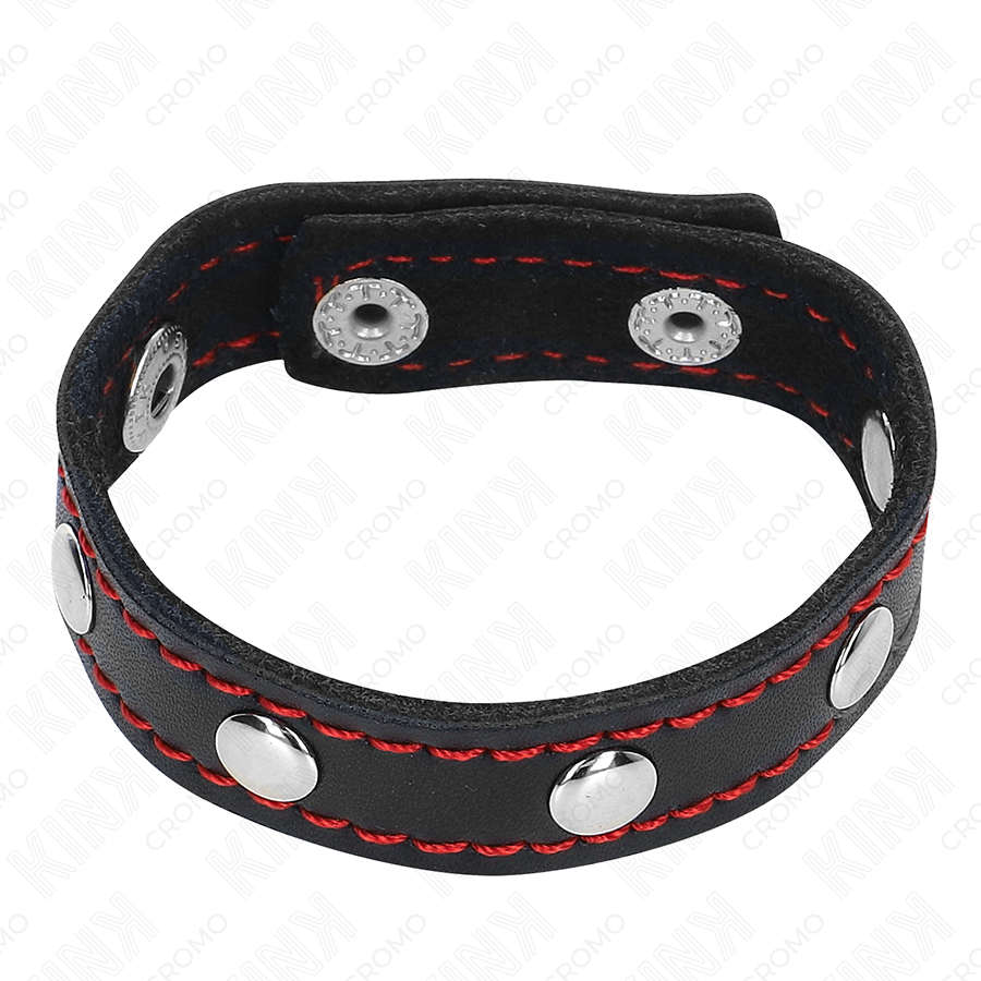 KINK - ANELLO PER PENE IN PELLE CON CHIUSURA A PRESSIONE FODERA ROSSA 21 X 1,5 CM - KINK RING POWER | Lingerie Harness Boutique