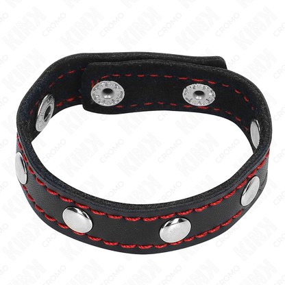 KINK - ANELLO PER PENE IN PELLE CON CHIUSURA A PRESSIONE FODERA ROSSA 21 X 1,5 CM - KINK RING POWER | Lingerie Harness Boutique