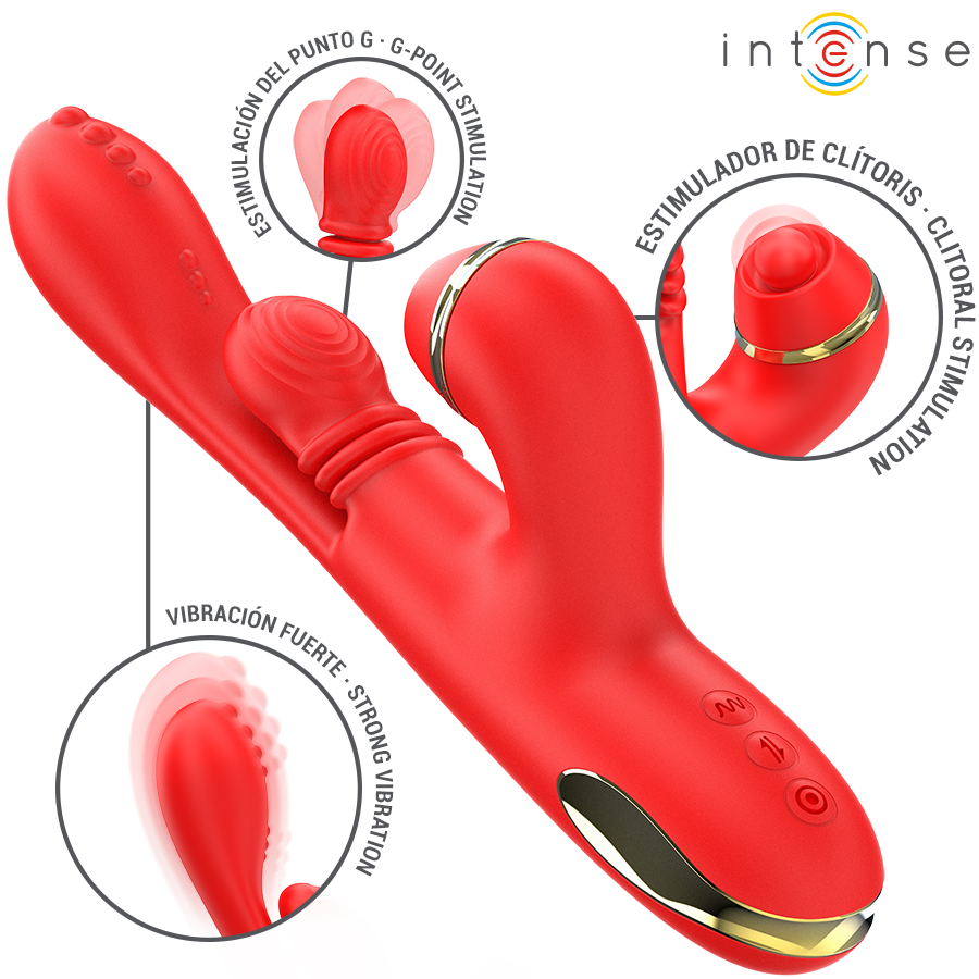 INTENSE - KATY STIMOLATORE CLITORIDEO MULTIFUNZIONE 4 TESTINE INTERCAMBIABILI ROSSO - INTENSE FUN | Lingerie Harness Boutique