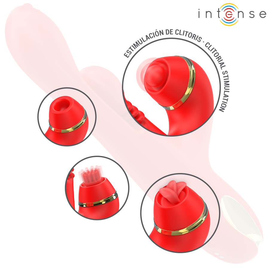 INTENSE - KATY STIMOLATORE CLITORIDEO MULTIFUNZIONE 4 TESTINE INTERCAMBIABILI ROSSO - INTENSE FUN | Lingerie Harness Boutique