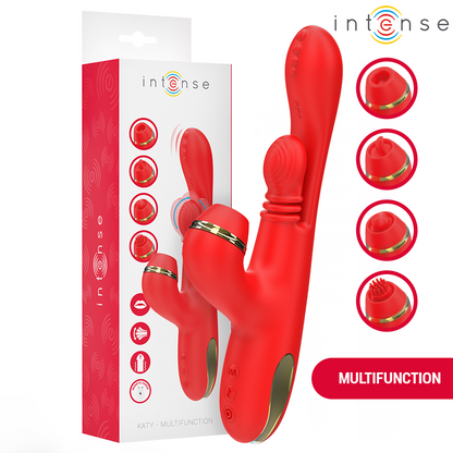 INTENSE - KATY STIMOLATORE CLITORIDEO MULTIFUNZIONE 4 TESTINE INTERCAMBIABILI ROSSO - INTENSE FUN | Lingerie Harness Boutique